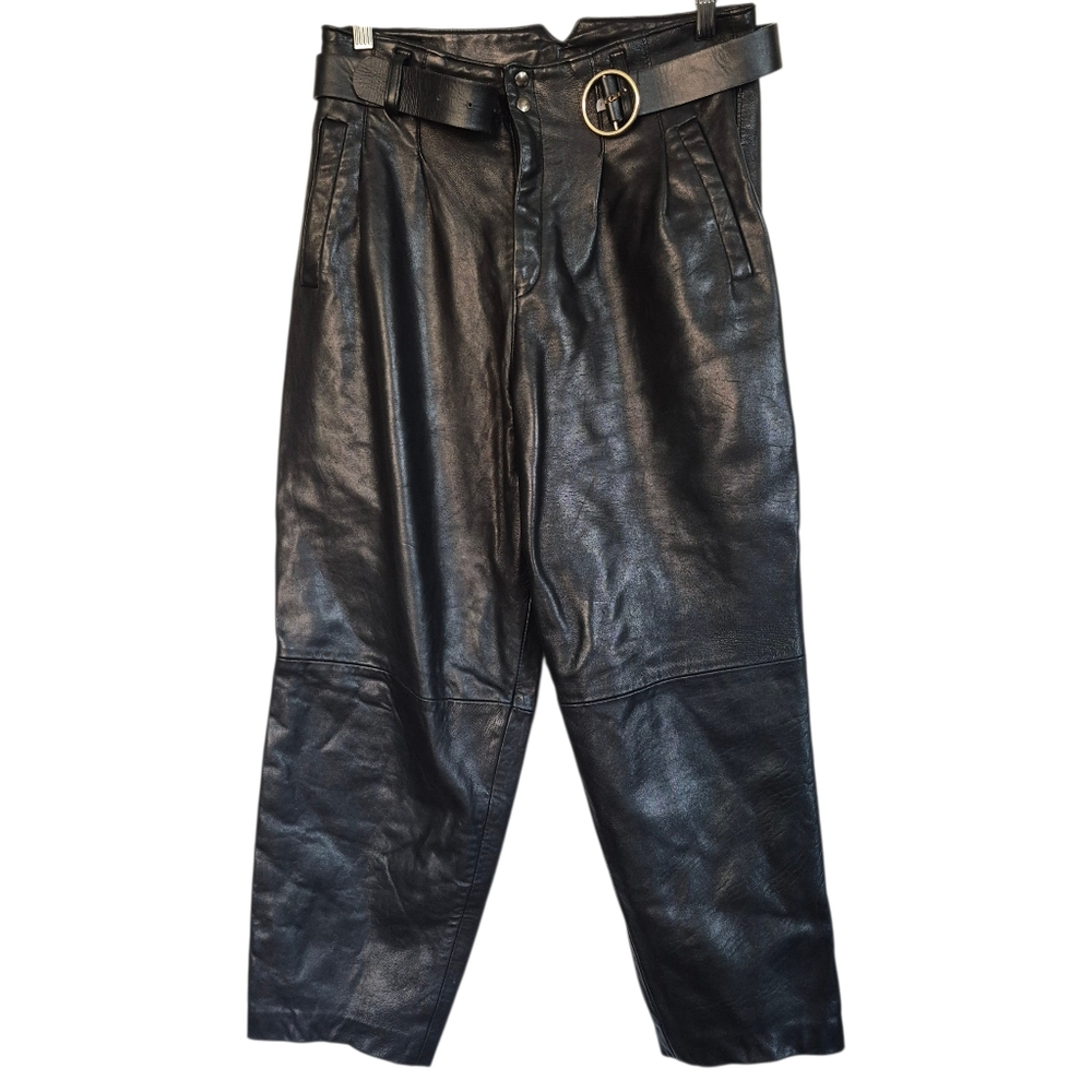 Vintage ADA Canada Moto Leather Pants Pleated Wider Leg Size 9/10